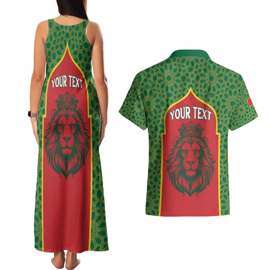 Personalized Morocco Throne Day Couples Matching Tank Maxi Dress and Hawaiian Shirt King Lion Coat Of Arms