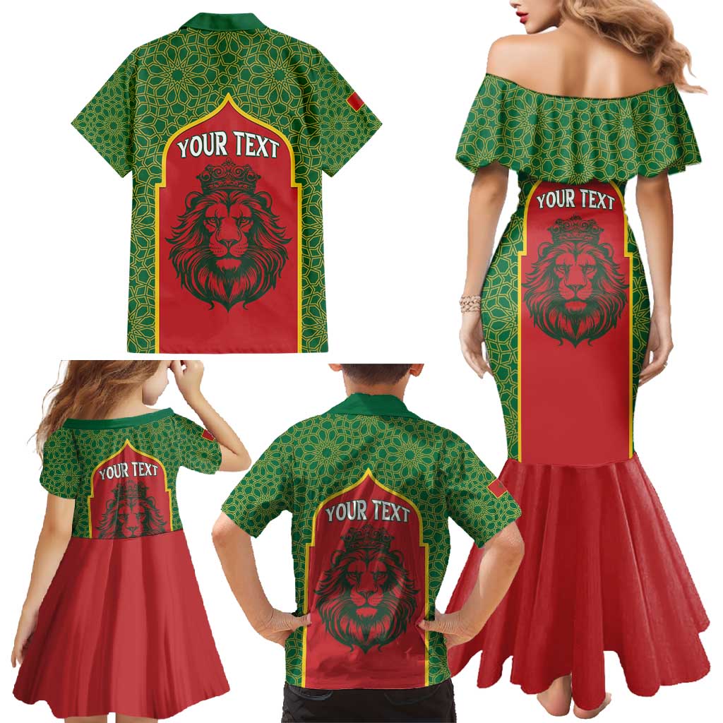 Personalized Morocco Throne Day Family Matching Mermaid Dress and Hawaiian Shirt King Lion Coat Of Arms