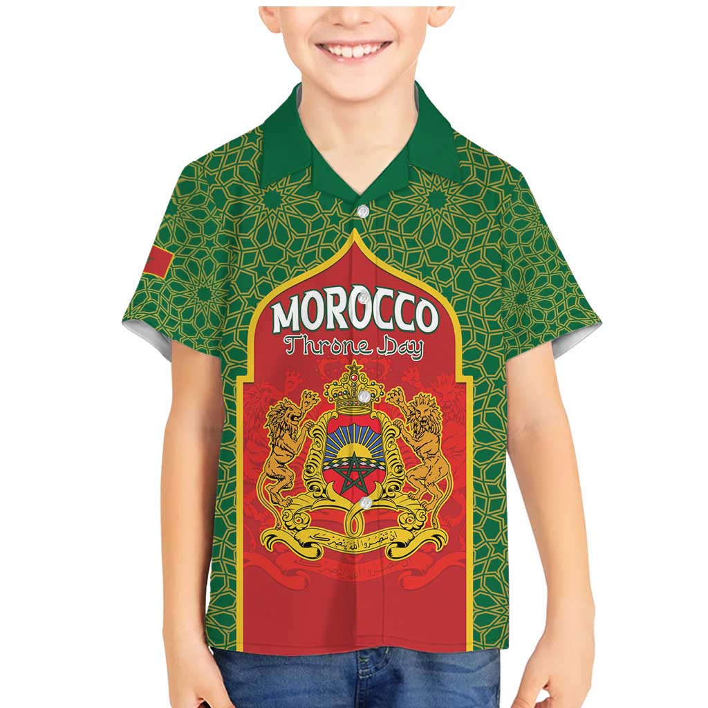 Personalized Morocco Throne Day Family Matching Mermaid Dress and Hawaiian Shirt King Lion Coat Of Arms