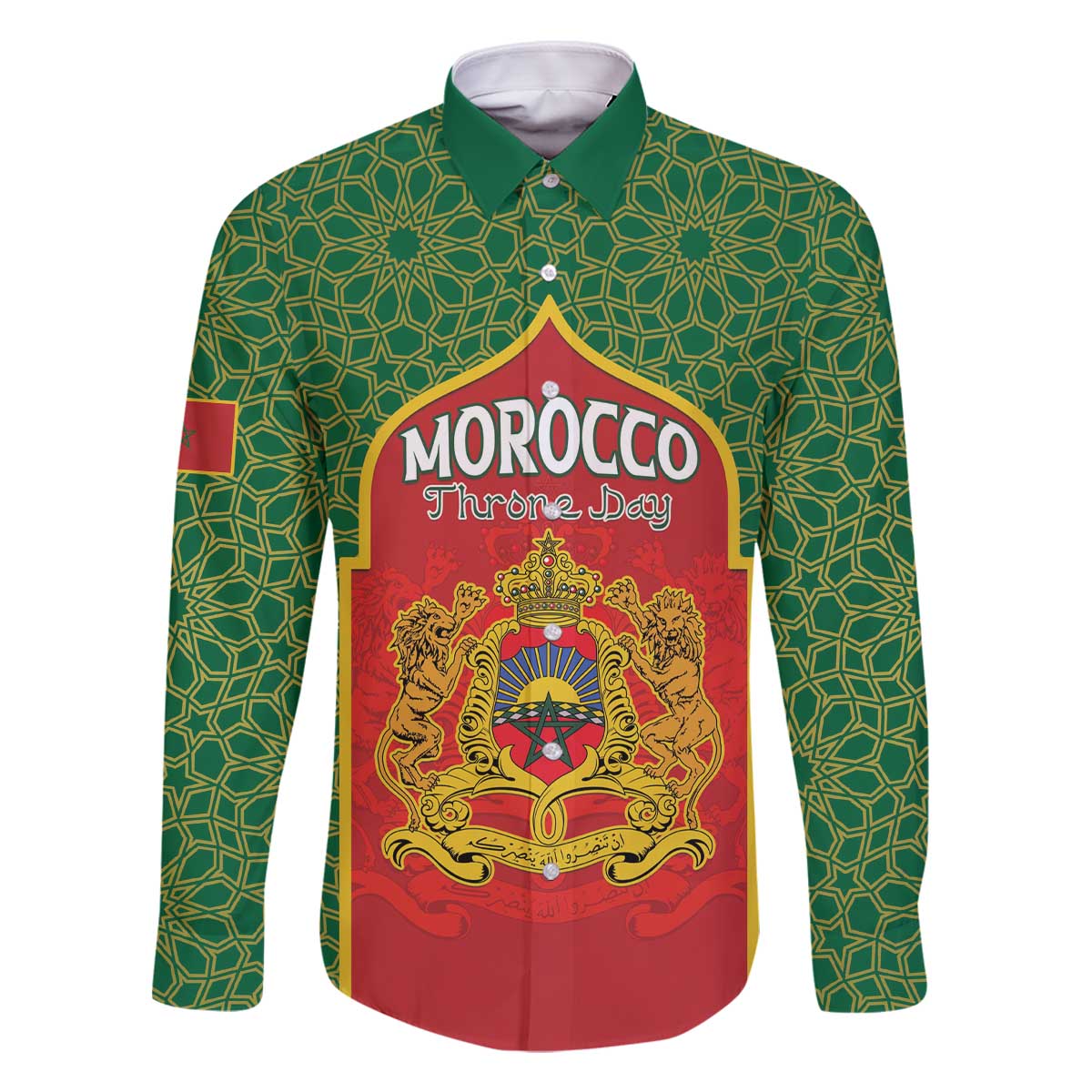 Personalized Morocco Throne Day Family Matching Off The Shoulder Long Sleeve Dress and Hawaiian Shirt King Lion Coat Of Arms