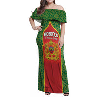 Personalized Morocco Throne Day Family Matching Off Shoulder Maxi Dress and Hawaiian Shirt King Lion Coat Of Arms