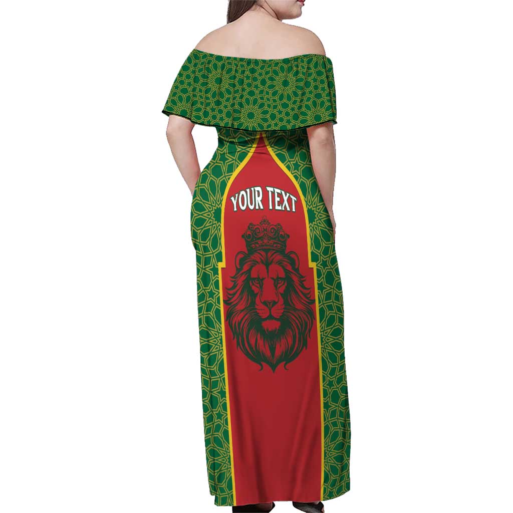 Personalized Morocco Throne Day Family Matching Off Shoulder Maxi Dress and Hawaiian Shirt King Lion Coat Of Arms
