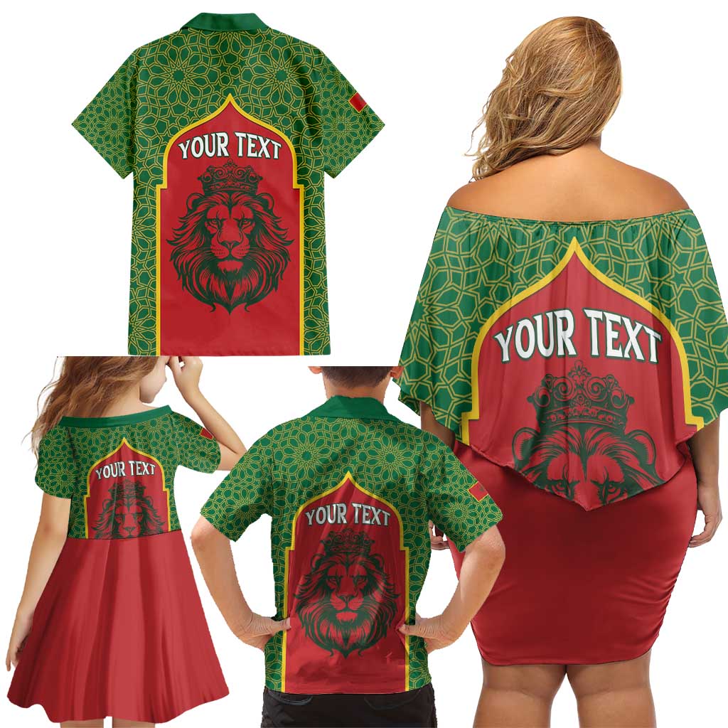 Personalized Morocco Throne Day Family Matching Off Shoulder Short Dress and Hawaiian Shirt King Lion Coat Of Arms
