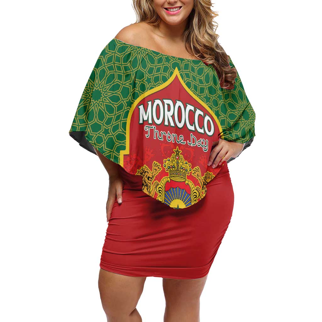 Personalized Morocco Throne Day Family Matching Off Shoulder Short Dress and Hawaiian Shirt King Lion Coat Of Arms