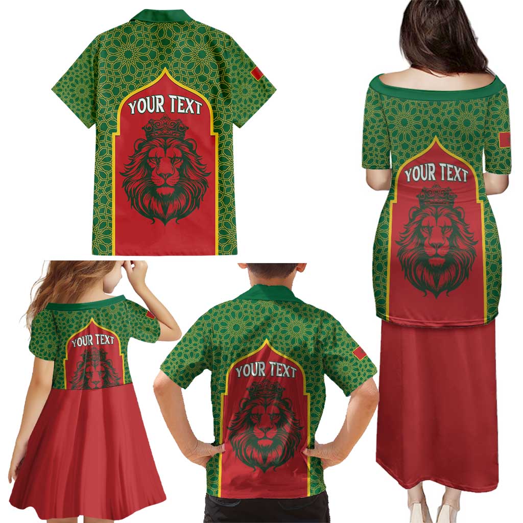 Personalized Morocco Throne Day Family Matching Puletasi and Hawaiian Shirt King Lion Coat Of Arms