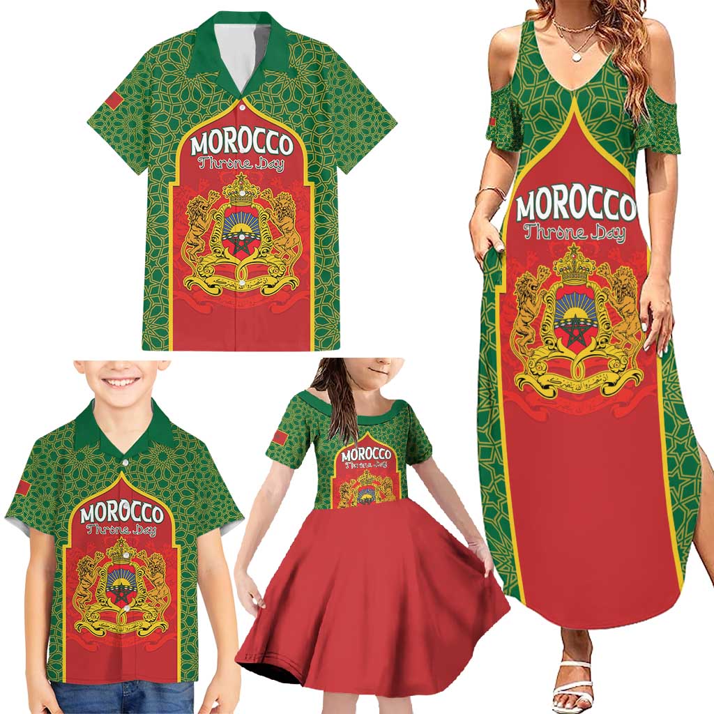 Personalized Morocco Throne Day Family Matching Summer Maxi Dress and Hawaiian Shirt King Lion Coat Of Arms