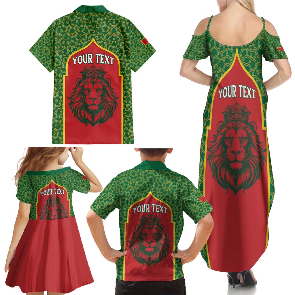 Personalized Morocco Throne Day Family Matching Summer Maxi Dress and Hawaiian Shirt King Lion Coat Of Arms