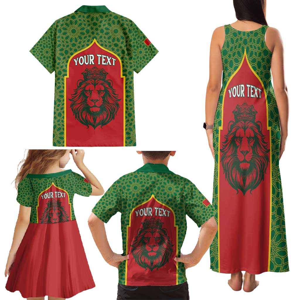 Personalized Morocco Throne Day Family Matching Tank Maxi Dress and Hawaiian Shirt King Lion Coat Of Arms