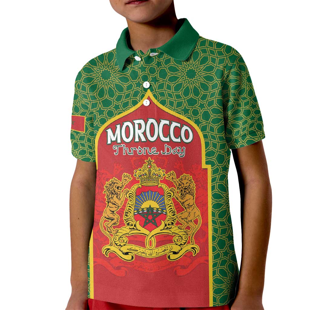 Personalized Morocco Throne Day Kid Polo Shirt King Lion Coat Of Arms
