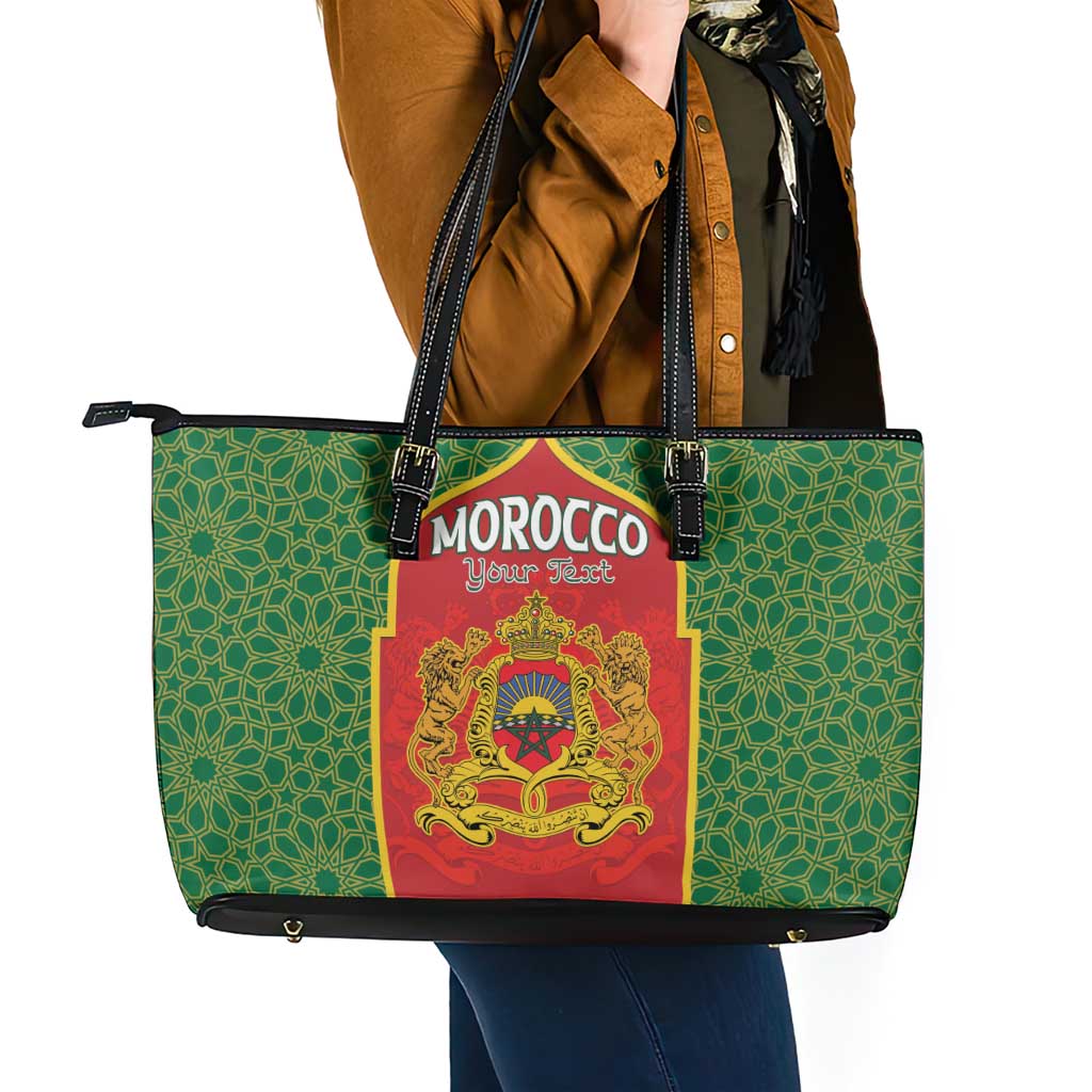 Personalized Morocco Throne Day Leather Tote Bag King Lion Coat Of Arms