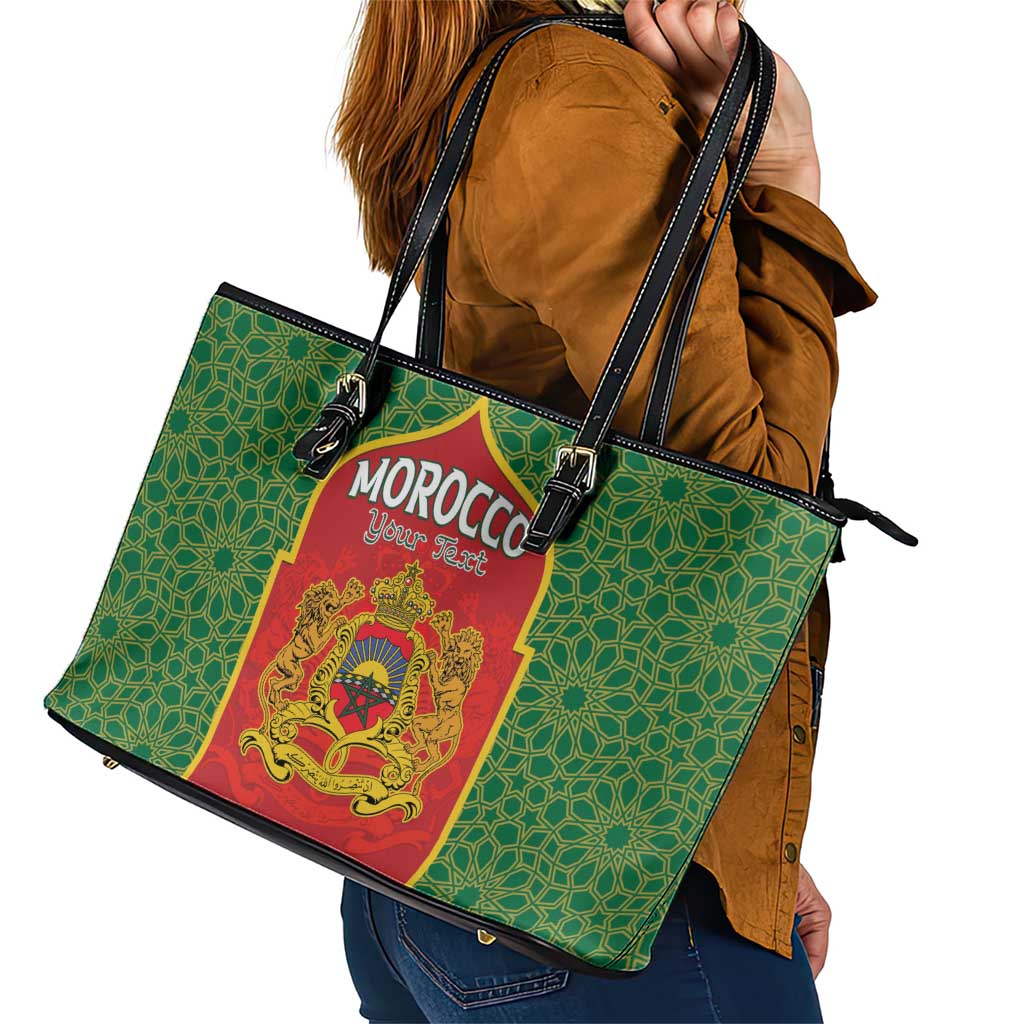 Personalized Morocco Throne Day Leather Tote Bag King Lion Coat Of Arms