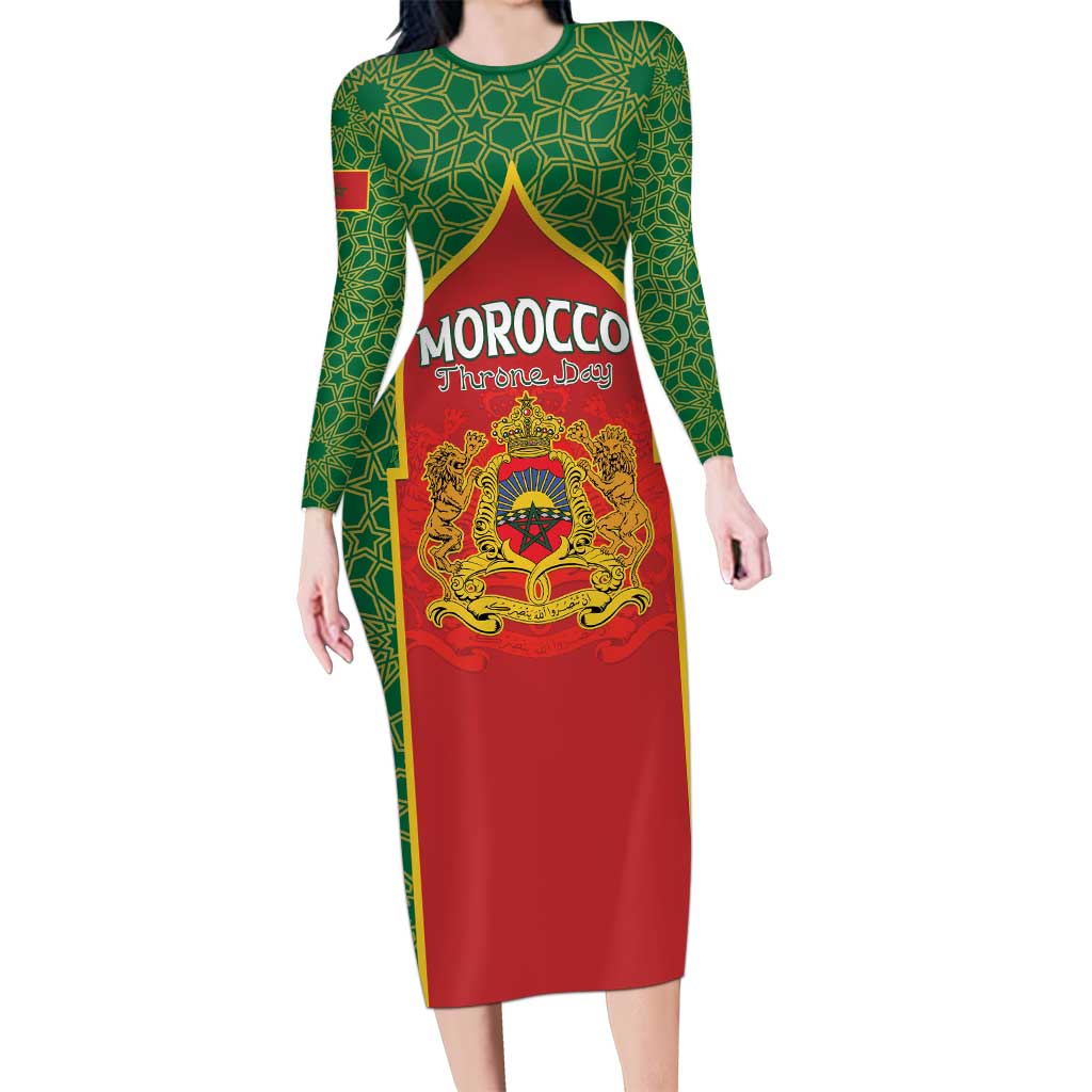 Personalized Morocco Throne Day Long Sleeve Bodycon Dress King Lion Coat Of Arms