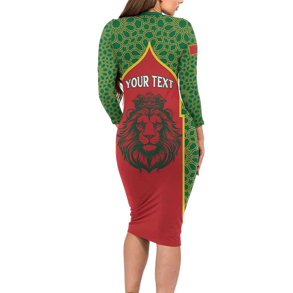 Personalized Morocco Throne Day Long Sleeve Bodycon Dress King Lion Coat Of Arms