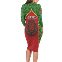 Personalized Morocco Throne Day Long Sleeve Bodycon Dress King Lion Coat Of Arms