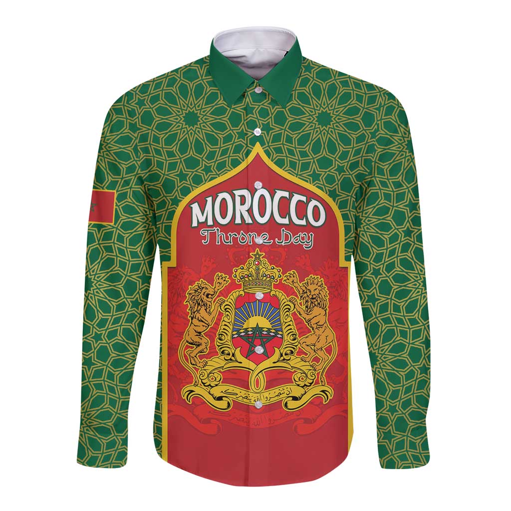 Personalized Morocco Throne Day Long Sleeve Button Shirt King Lion Coat Of Arms