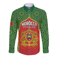 Personalized Morocco Throne Day Long Sleeve Button Shirt King Lion Coat Of Arms