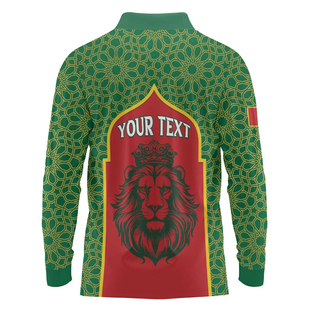 Personalized Morocco Throne Day Long Sleeve Polo Shirt King Lion Coat Of Arms