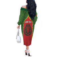 Personalized Morocco Throne Day Off The Shoulder Long Sleeve Dress King Lion Coat Of Arms