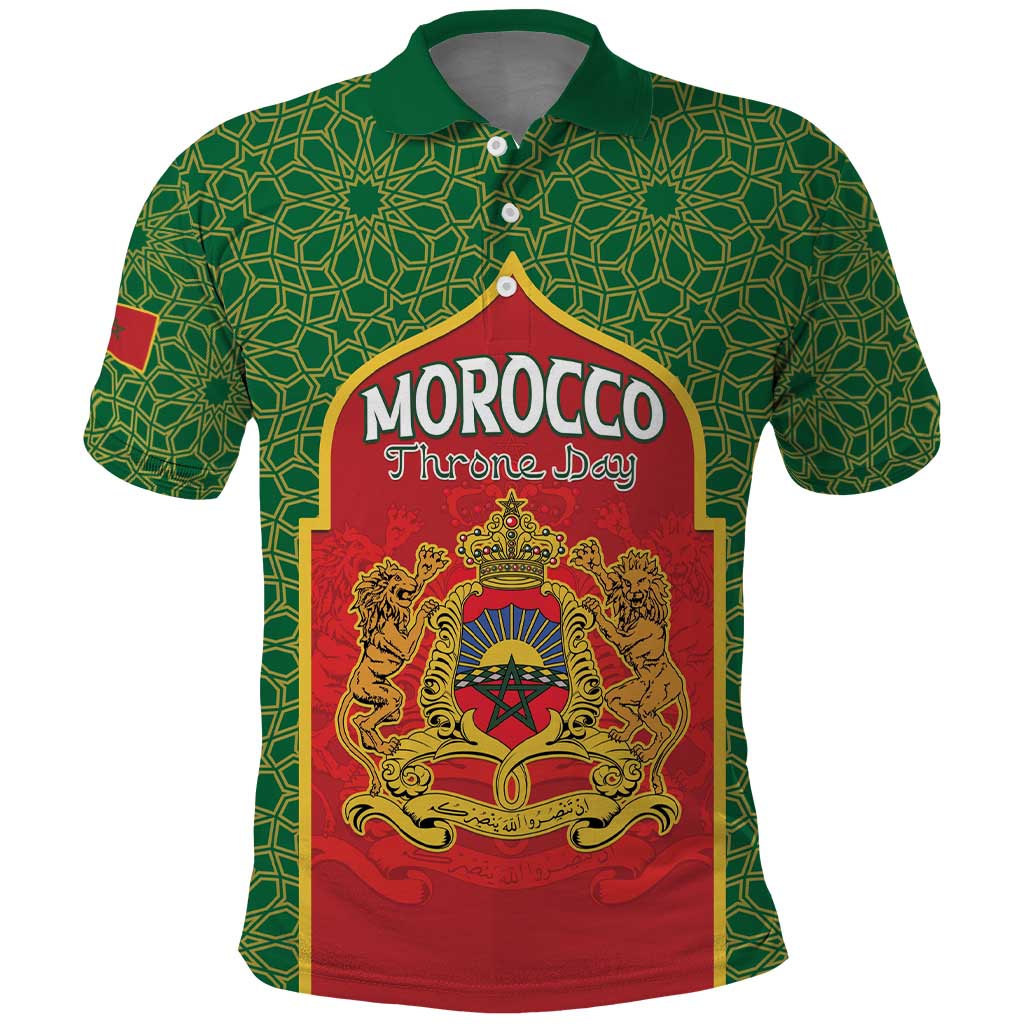 Personalized Morocco Throne Day Polo Shirt King Lion Coat Of Arms