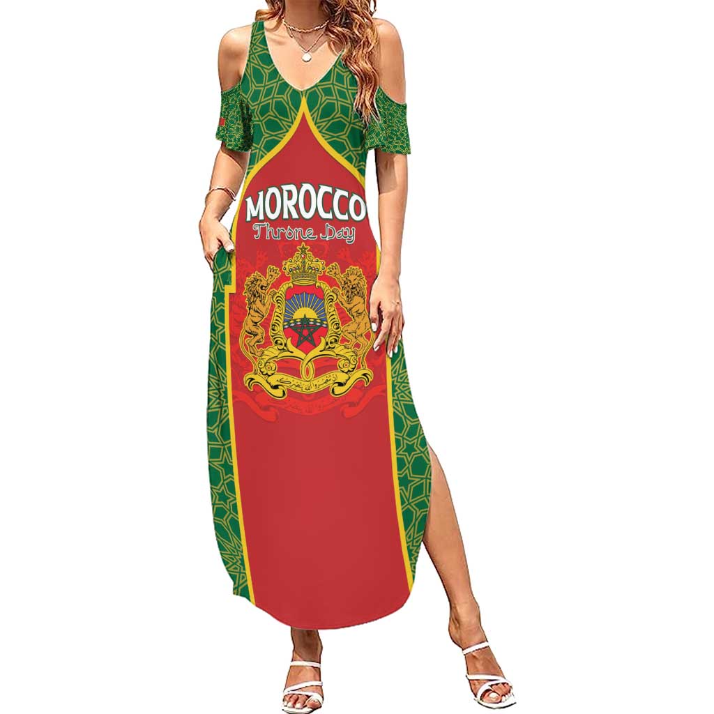 Personalized Morocco Throne Day Summer Maxi Dress King Lion Coat Of Arms