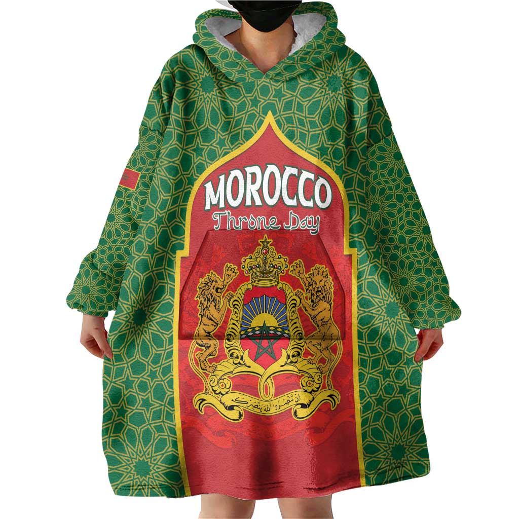 Personalized Morocco Throne Day Wearable Blanket Hoodie King Lion Coat Of Arms