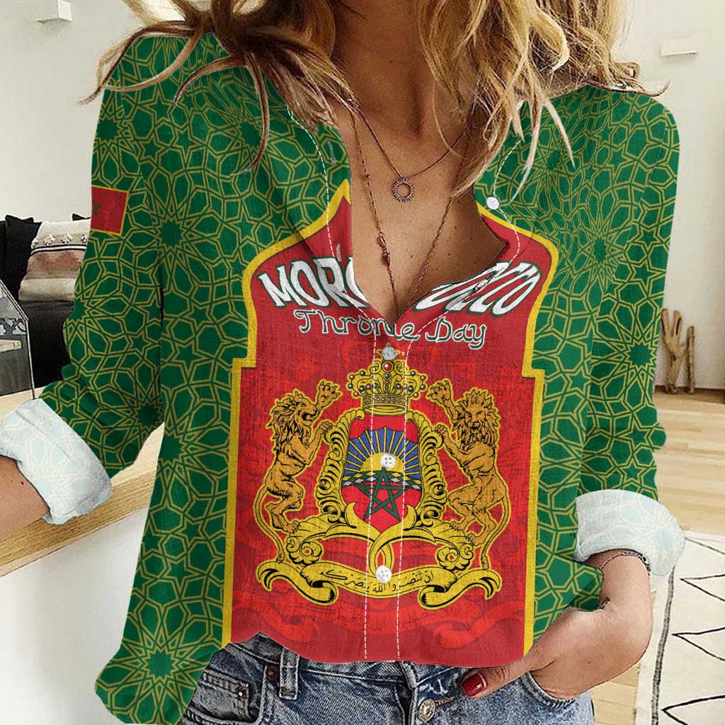 Personalized Morocco Throne Day Women Casual Shirt King Lion Coat Of Arms