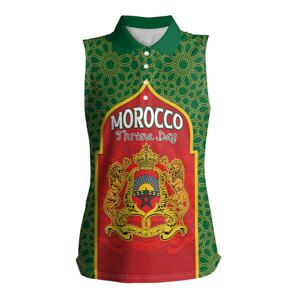 Personalized Morocco Throne Day Women Sleeveless Polo Shirt King Lion Coat Of Arms