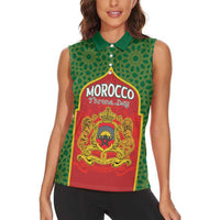 Personalized Morocco Throne Day Women Sleeveless Polo Shirt King Lion Coat Of Arms
