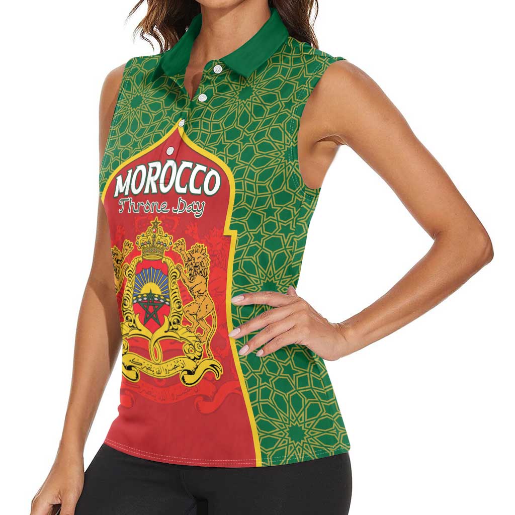 Personalized Morocco Throne Day Women Sleeveless Polo Shirt King Lion Coat Of Arms