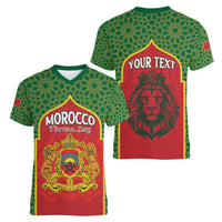 Personalized Morocco Throne Day Women V-Neck T-Shirt King Lion Coat Of Arms