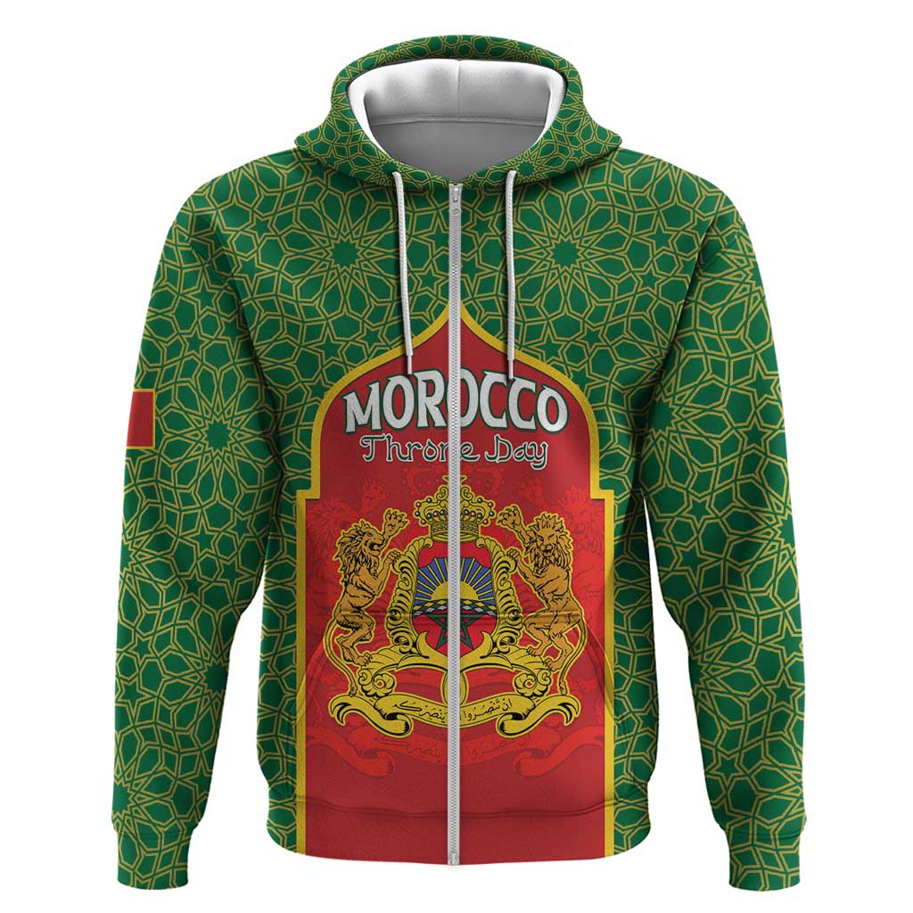 Personalized Morocco Throne Day Zip Hoodie King Lion Coat Of Arms
