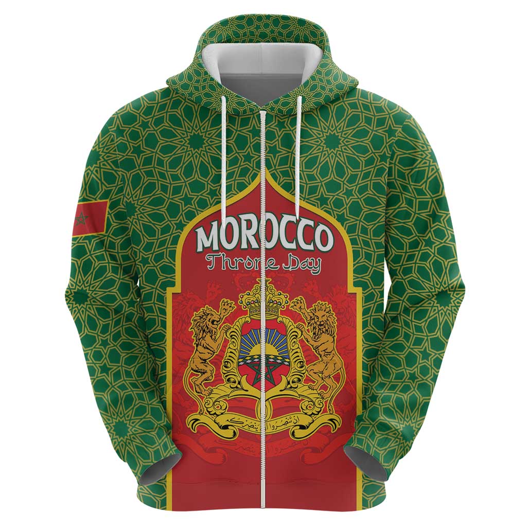 Personalized Morocco Throne Day Zip Hoodie King Lion Coat Of Arms