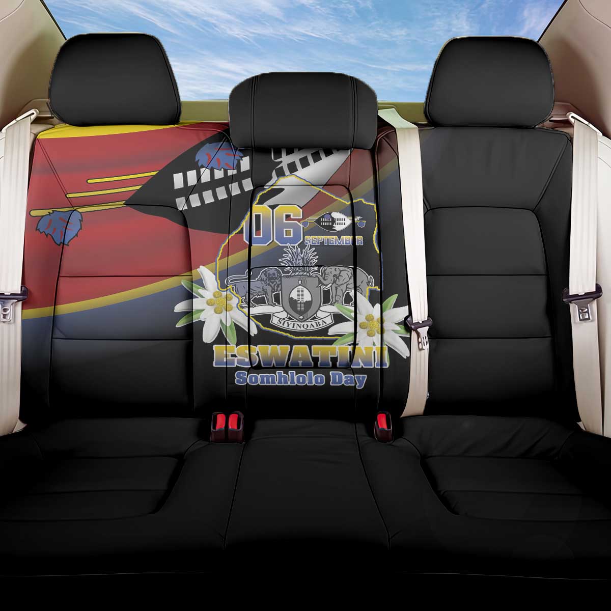 Eswatini Independece Day Back Car Seat Cover Coat Of Arms With Map - Wonder Print Shop