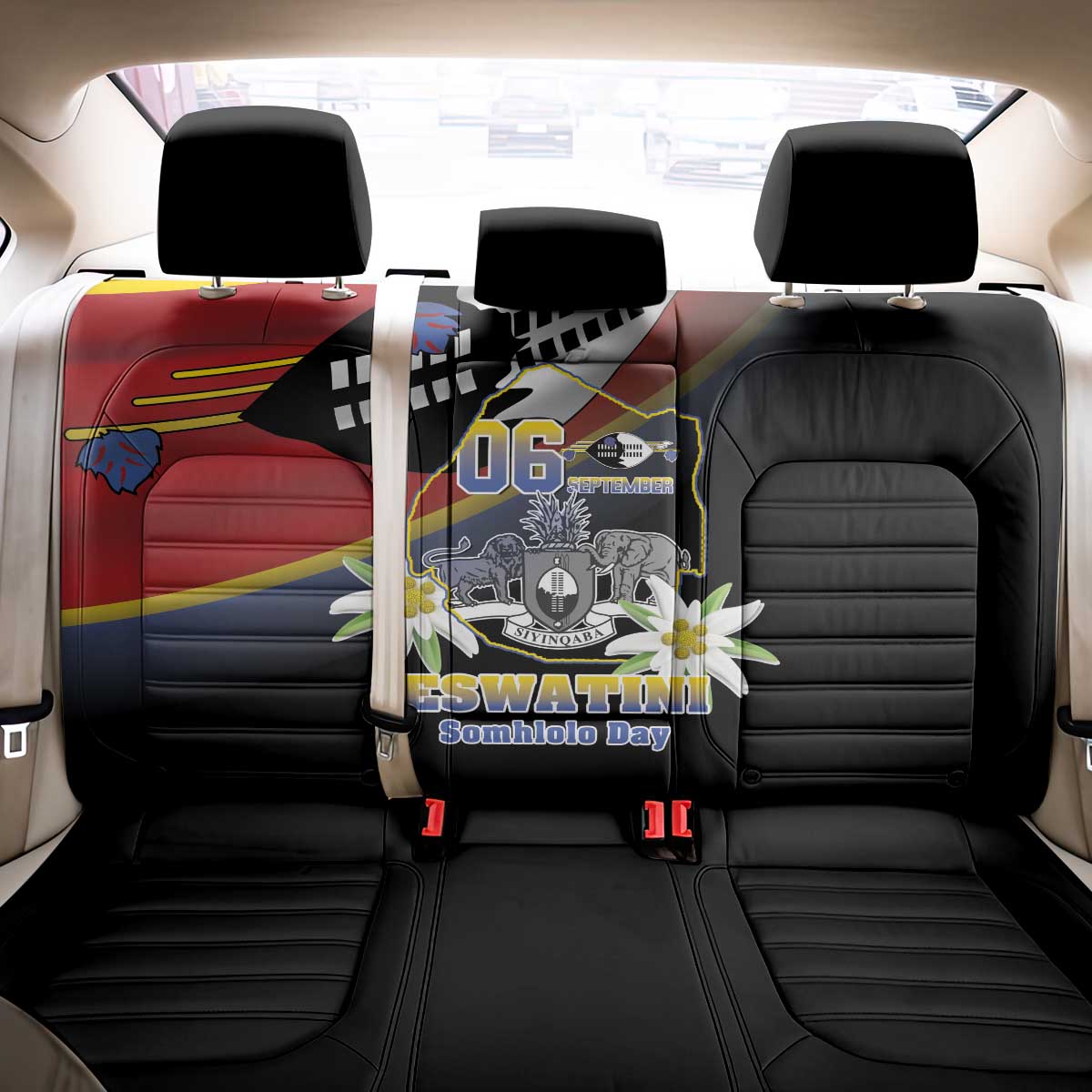 Eswatini Independece Day Back Car Seat Cover Coat Of Arms With Map - Wonder Print Shop