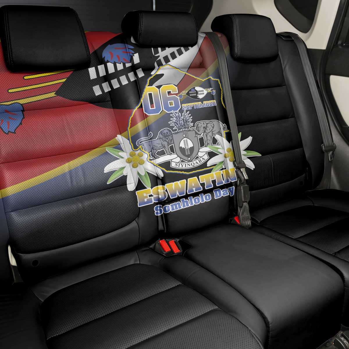 Eswatini Independece Day Back Car Seat Cover Coat Of Arms With Map - Wonder Print Shop