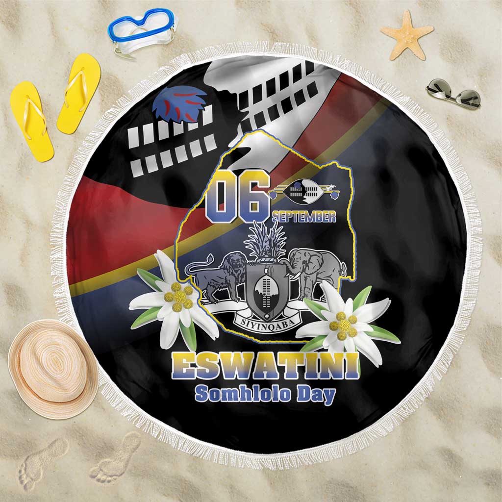 Eswatini Independece Day Beach Blanket Coat Of Arms With Map - Wonder Print Shop