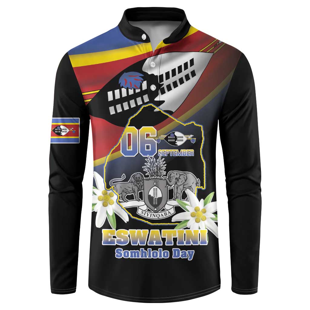 Personalized Eswatini Independece Day Button Sweatshirt Coat Of Arms With Map - Wonder Print Shop