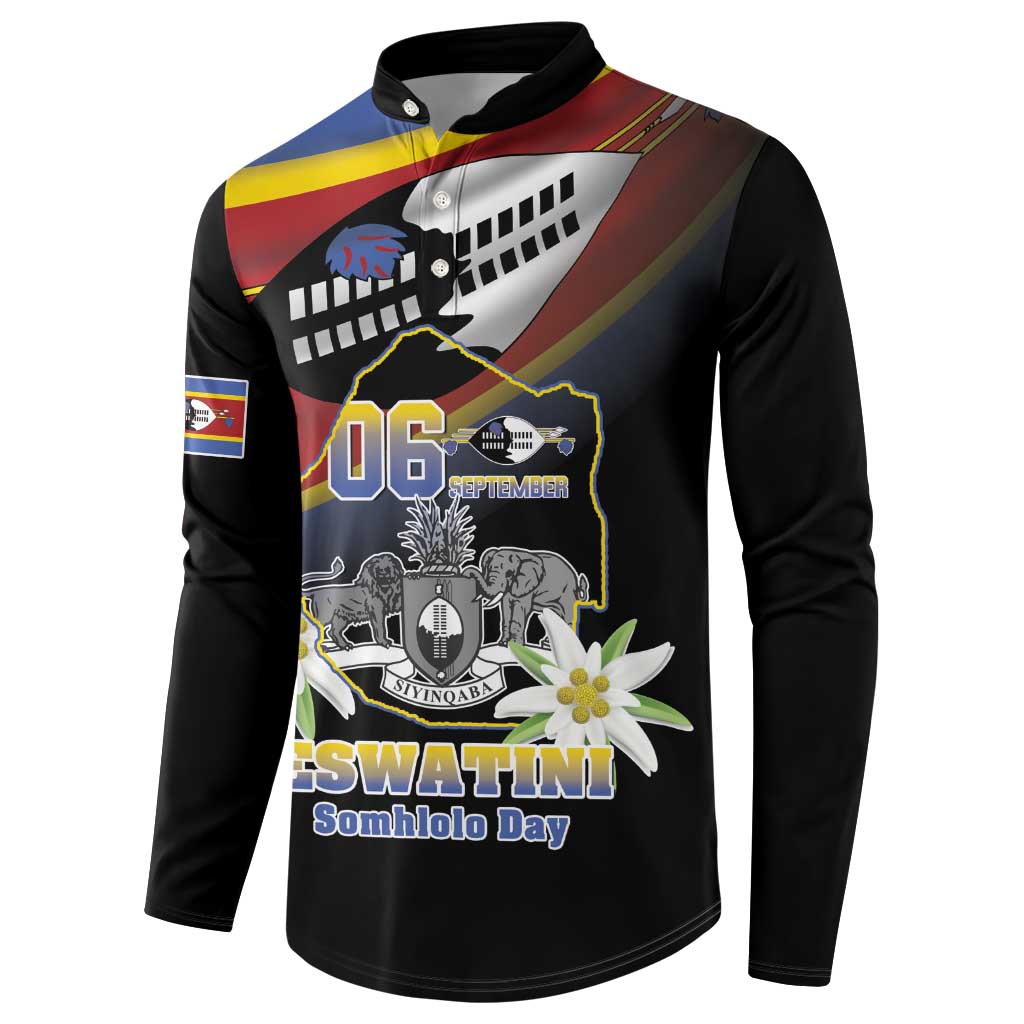 Personalized Eswatini Independece Day Button Sweatshirt Coat Of Arms With Map - Wonder Print Shop