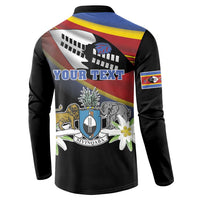Personalized Eswatini Independece Day Button Sweatshirt Coat Of Arms With Map - Wonder Print Shop
