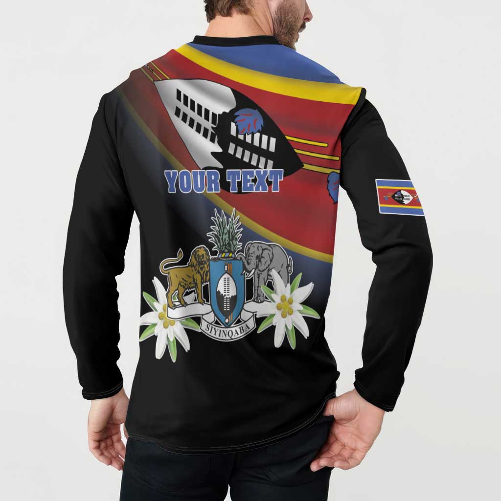 Personalized Eswatini Independece Day Button Sweatshirt Coat Of Arms With Map - Wonder Print Shop