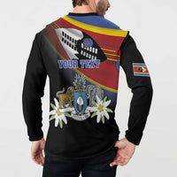 Personalized Eswatini Independece Day Button Sweatshirt Coat Of Arms With Map - Wonder Print Shop