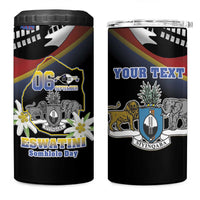 Personalized Eswatini Independece Day 4 in 1 Can Cooler Tumbler Coat Of Arms With Map - Wonder Print Shop