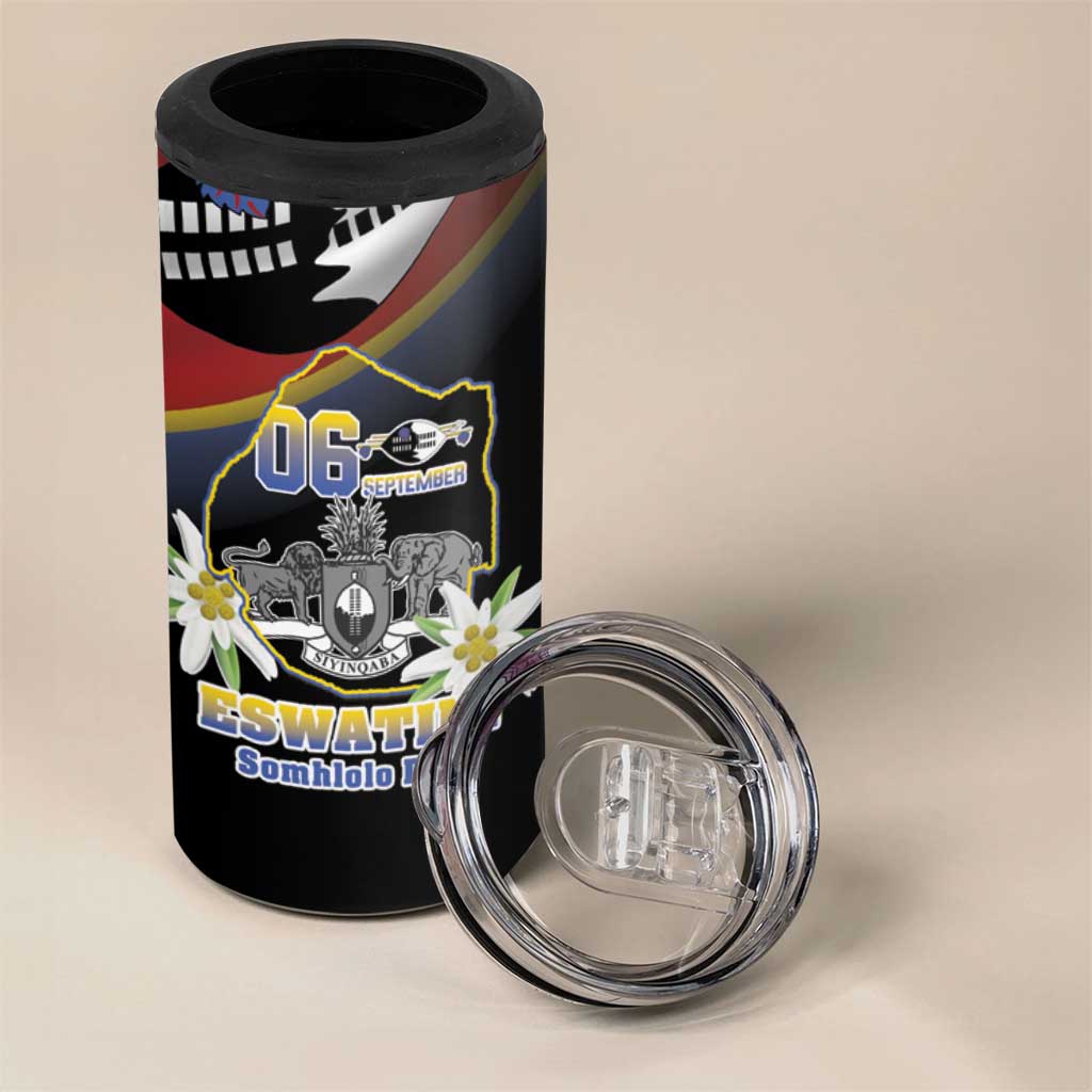 Personalized Eswatini Independece Day 4 in 1 Can Cooler Tumbler Coat Of Arms With Map - Wonder Print Shop