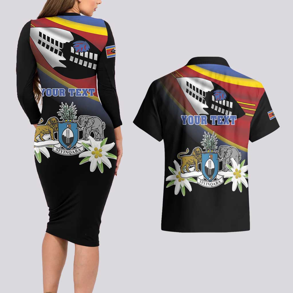 Personalized Eswatini Independece Day Couples Matching Long Sleeve Bodycon Dress and Hawaiian Shirt Coat Of Arms With Map - Wonder Print Shop