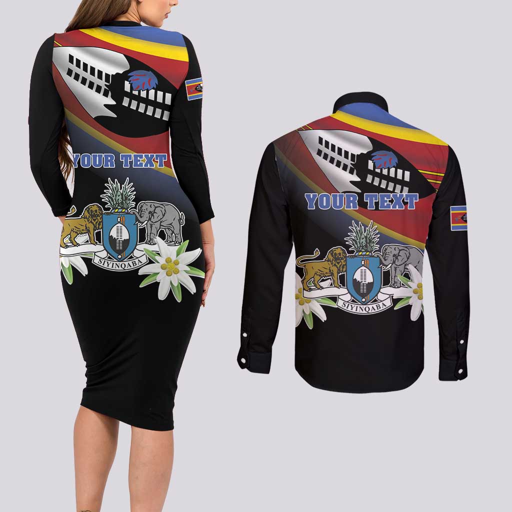 Personalized Eswatini Independece Day Couples Matching Long Sleeve Bodycon Dress and Long Sleeve Button Shirt Coat Of Arms With Map - Wonder Print Shop