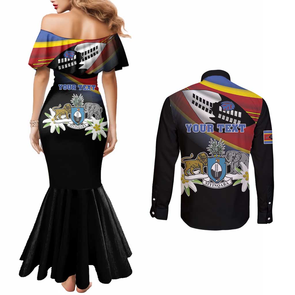 Personalized Eswatini Independece Day Couples Matching Mermaid Dress and Long Sleeve Button Shirt Coat Of Arms With Map - Wonder Print Shop