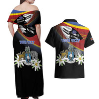 Personalized Eswatini Independece Day Couples Matching Off Shoulder Maxi Dress and Hawaiian Shirt Coat Of Arms With Map - Wonder Print Shop