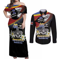 Personalized Eswatini Independece Day Couples Matching Off Shoulder Maxi Dress and Long Sleeve Button Shirt Coat Of Arms With Map - Wonder Print Shop
