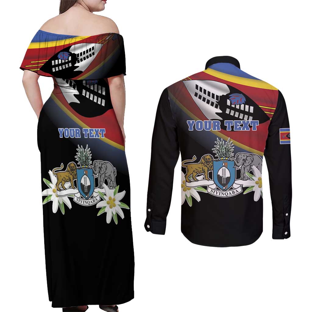 Personalized Eswatini Independece Day Couples Matching Off Shoulder Maxi Dress and Long Sleeve Button Shirt Coat Of Arms With Map - Wonder Print Shop