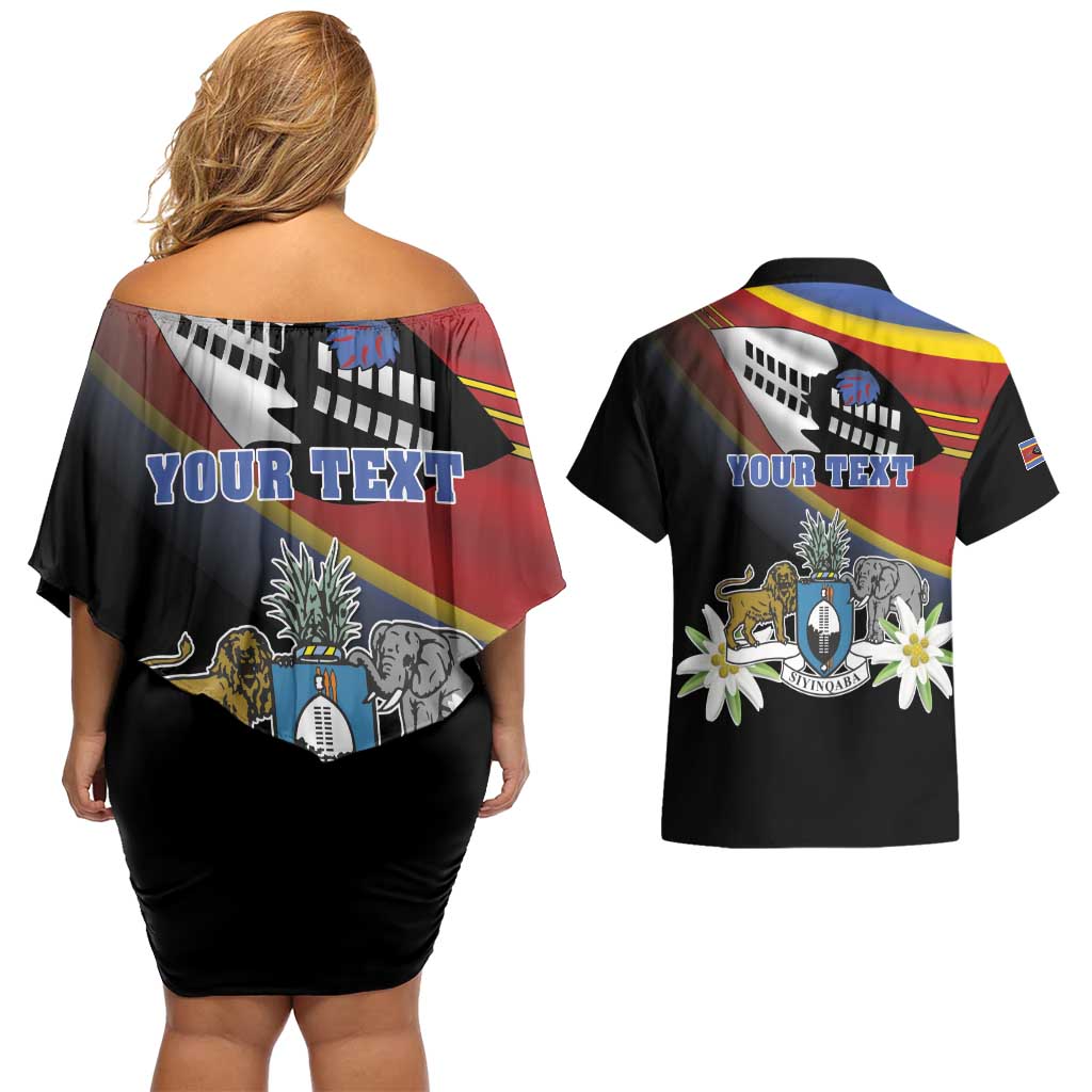 Personalized Eswatini Independece Day Couples Matching Off Shoulder Short Dress and Hawaiian Shirt Coat Of Arms With Map - Wonder Print Shop